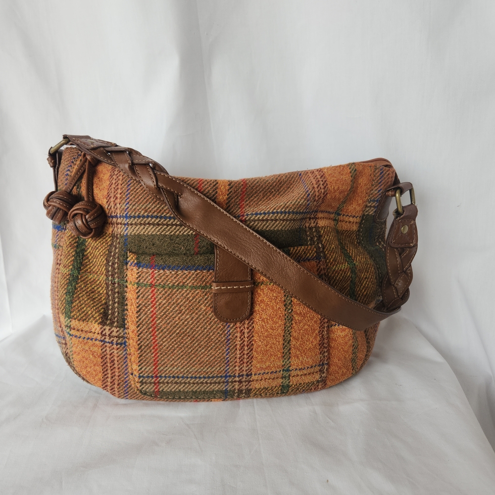 Plaid Wool Shoulder Bag | Braided Strap Boho Indie Y2K Librarian Knot Purse